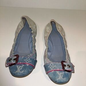 Louis Vuitton Fabric Logo Denim Flats